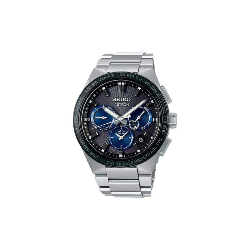 

SEIKO Astron series 100 meters waterproof solar movement Steel Strap men s watch black dial SBXC119 чорний