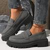 Fashion Basic Gray Faux Suede Loafers Shoes Women Slip On Round Toe Loafers Shoes Woman Spring Autumn Plus Size Platform Shoes Ladies