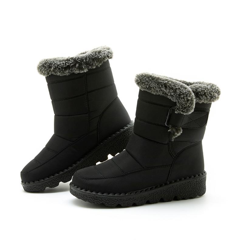 New Faux Rabbit Fur Lined High-Cut Women's Snow Boots, Velcro Waterproof Casual Winter Shoes