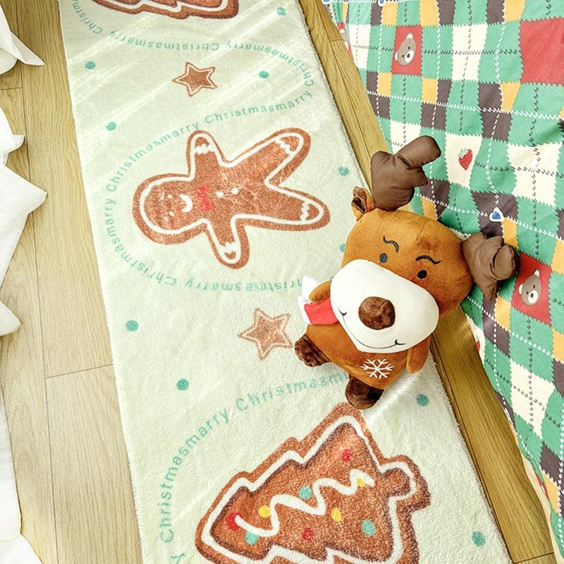 Xmas Faux Cashmere Kitchen Carpet Christmas Tree Bedside Rugs Anti Slip Door Bath Mat Gingerbread Man Floor Mat Navidad Decor