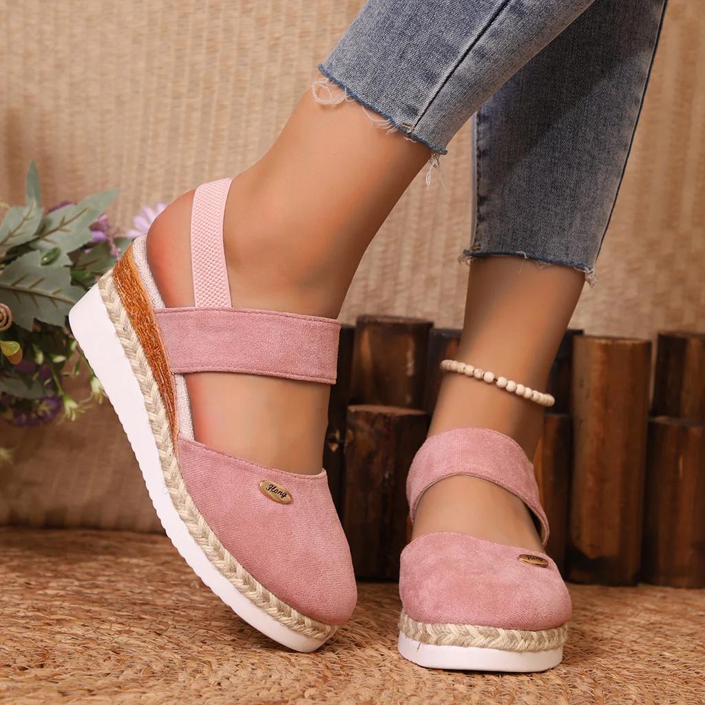 Fashion Women Linen Plain 6cm Wedge Sandals Handmade Ladies Casual Comfortable Womens Shoes 2025