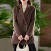 Cashmere Women Coat TIDENOVEL Autumn Wool Long Coat Handmade Pea Coat Winter Warm Wool Jacket Overcoat