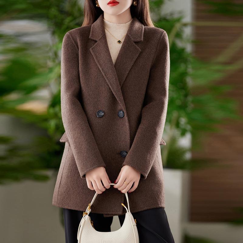 Cashmere Women Coat TIDENOVEL Autumn Wool Long Coat Handmade Pea Coat Winter Warm Wool Jacket Overcoat