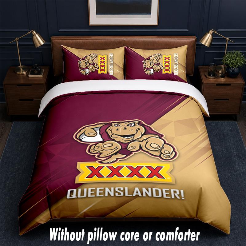 Queensland Maroons Design Bed Bedding Set 1 Duvet Cover + 2 Pillowcases Soft Breathable Household Bed Linens