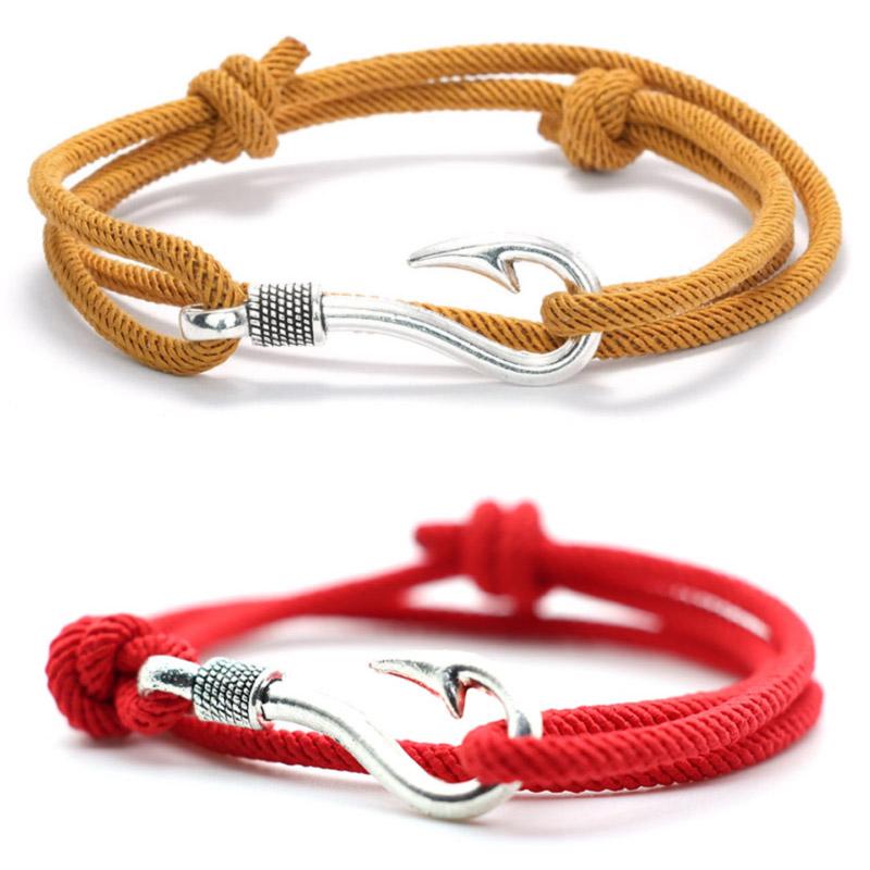 Neues Mode-Seilarmband Herren Silberfarbe Angelhaken Armband Zweilagig Schiebbar Verstellbar Nautisches Wickelband Armband Pulseria Homme