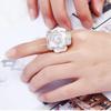 Adjustable Alloy Flower Ring with Drip Glaze & Rhinestones - European & American Creative Design for Women
