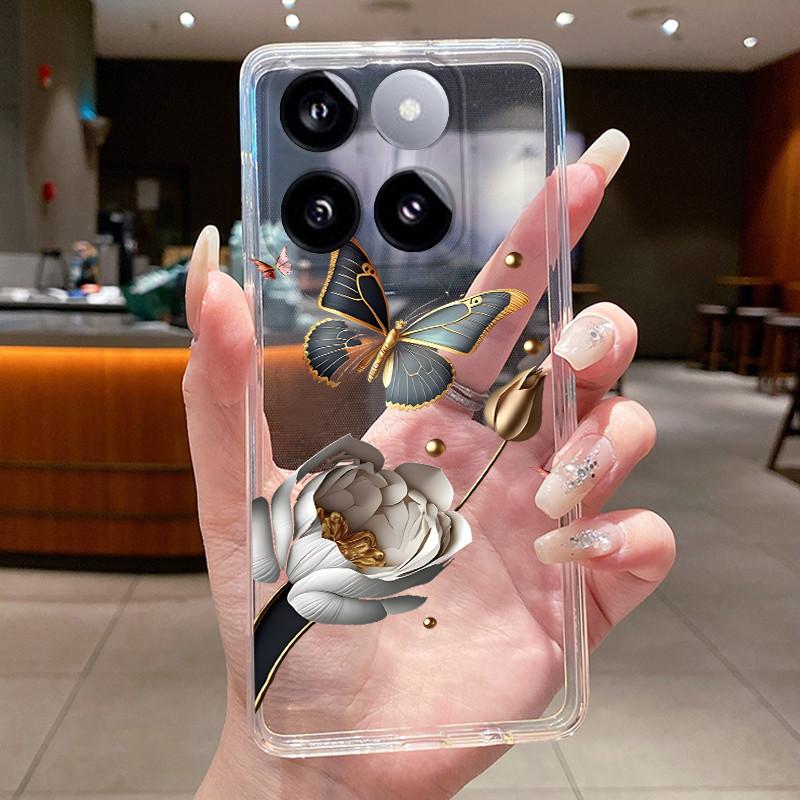 For Xiaomi 14T / Xiaomi 14T Pro Case Clear Luxury Fashion Butterfly Flower Soft TPU Silicone Casing Cover Transparent Phone Case