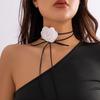 Romantic Big Rose Flower Necklace for Women Ladies Korean Fashion Long Lace Up Rope Chain Choker Y2K Accessories On Neck Jewelry