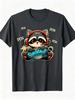 Cute Gaming Raccoon Pew Pew TShirt Cartoon Gamer Animal Graphic Tee Casual Cotton Short Sleeve Tshirt