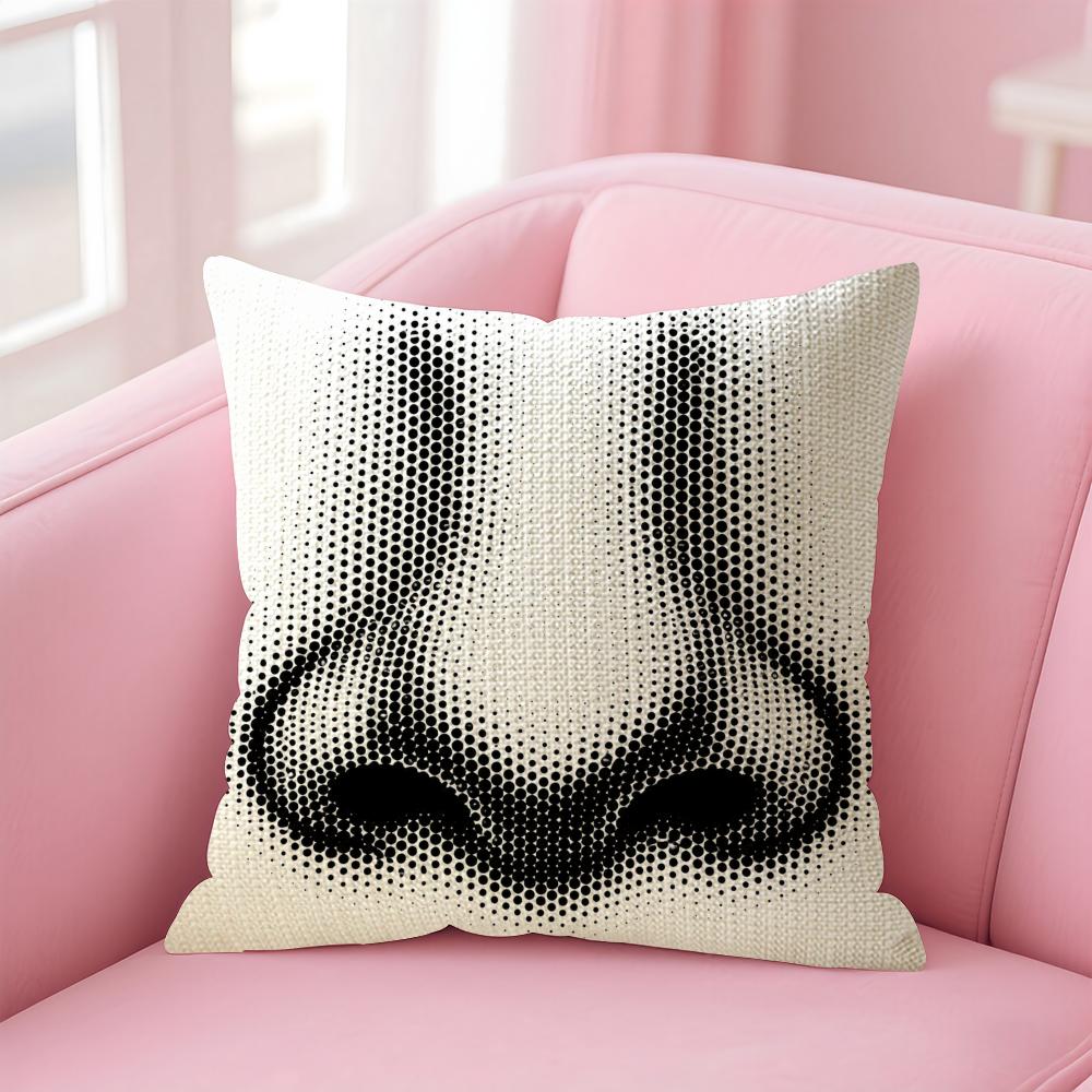 Fashion Modern Art Funny Face Cushion Cover Natural Linen Organic Fabric DoubleSided Printing Sofa Home Decor Gift Pillow Case