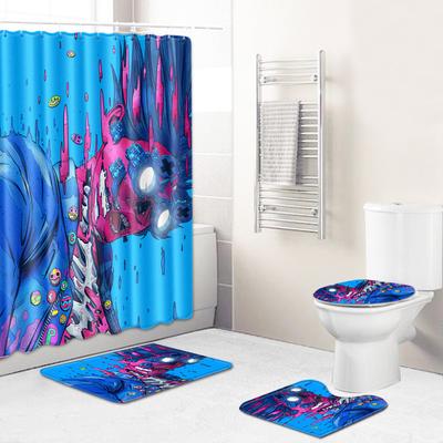 Skull Shower Curtain Floor Mat Combination Four-Piece Set Bathroom Toilet Carpet Shower Room Mat Foot Mat