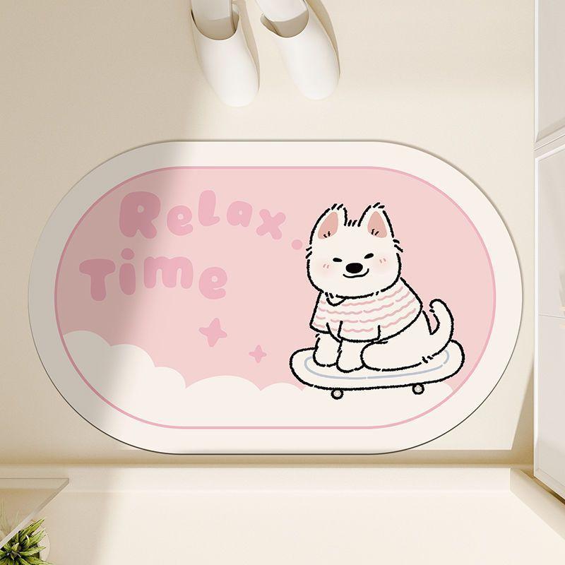 

Ins Puppy Bathroom Быстросохнущий впитывающий коврик для пола, бытовой коврик для входа в ванную комнату, кремовый декоративный нескользящий коврик для ног 40 * 60CM [Crystal Fleece]