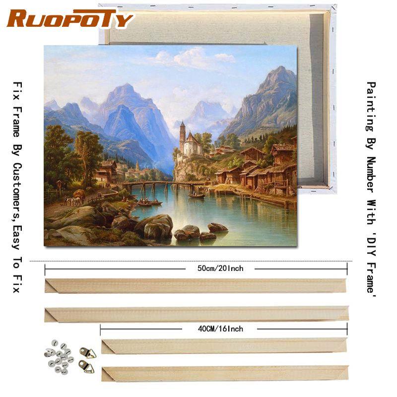 RUOPOTY DIY Painting By Numbers Acrylic Paint By Numbers Landsacpe Oil Painting Modern Wall Art Canvas Painting 40x50CM With DIY Frame