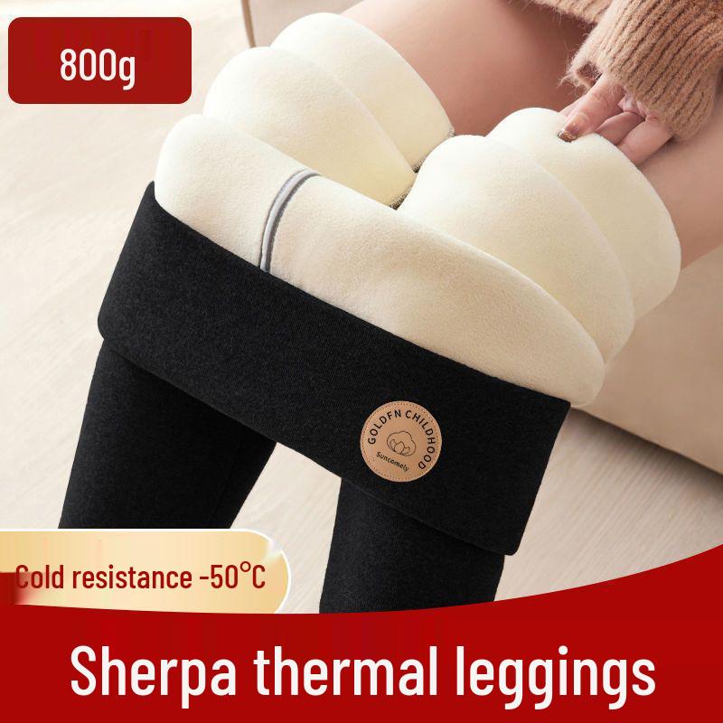 Superdicke Winterleggings für Damen, gefüttert mit Lammwolle, hoher Bund, 800g, Übergröße.