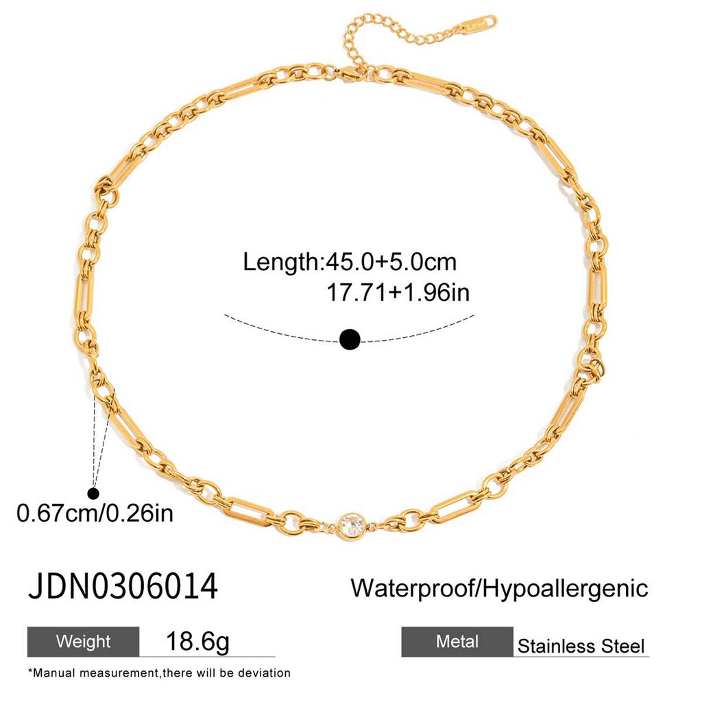 Uworld Classic Gold Color White Zircon Chain Necklace Women 18K Plated Stainless Steel Stackable Texture Necklaces Jewelry