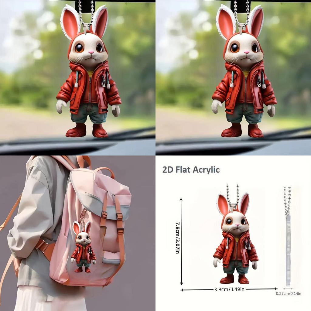 Rabbit Cartoon Cute Pattern Acrylic Pendant For Car Decoration Accessories