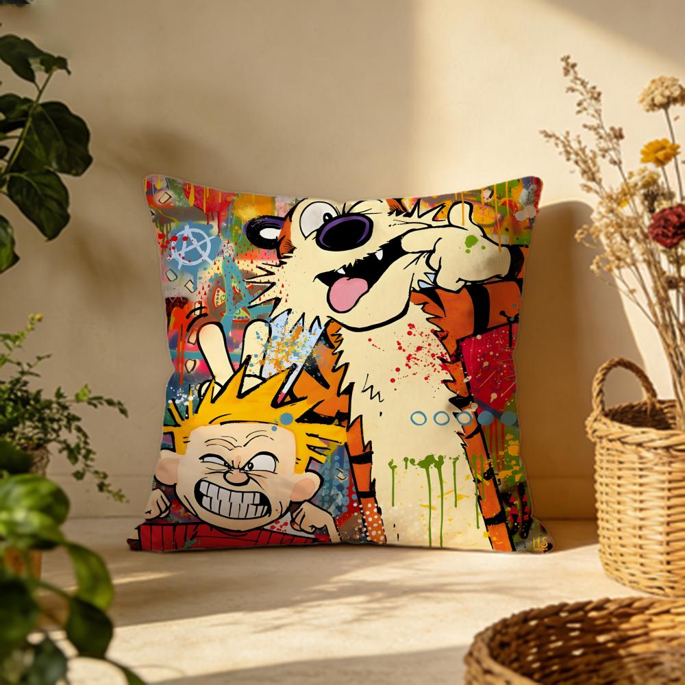 Stylish CCalvin and Hobbesful Cushion Cover Versatile DoubleSided Pillow Case Fit for Sofa Bed Car Daily Decor