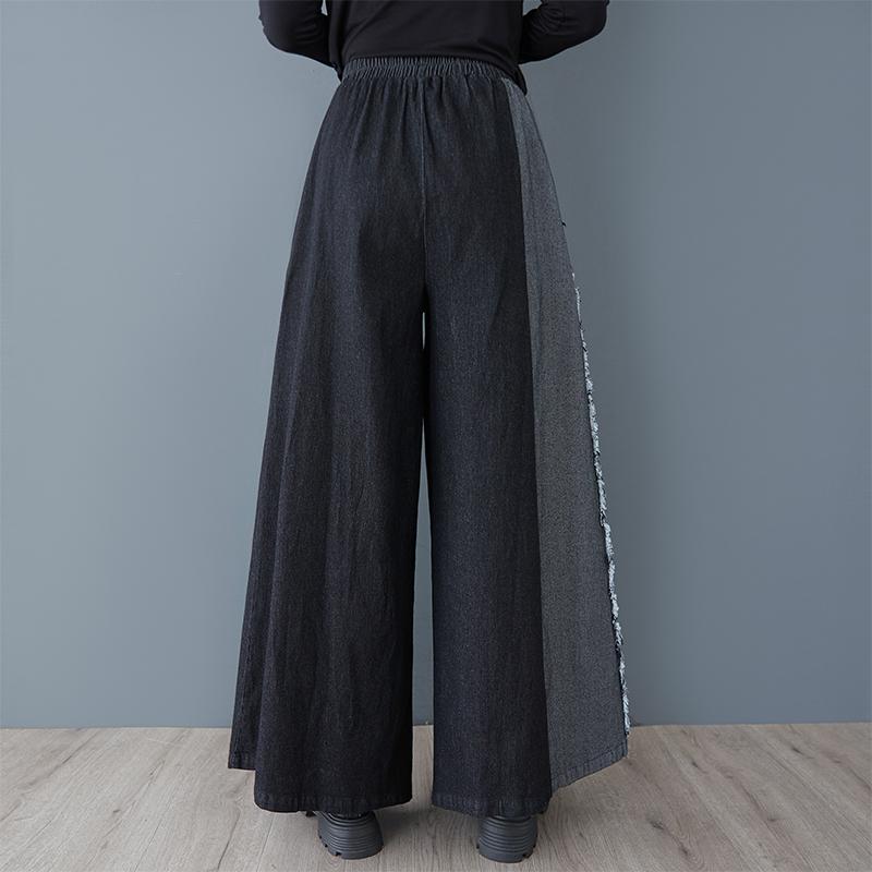 Spring Autumn Plus Size Vintage Patchwork High Waist Casual Loose Women Jeans Denim Wide Leg Pants