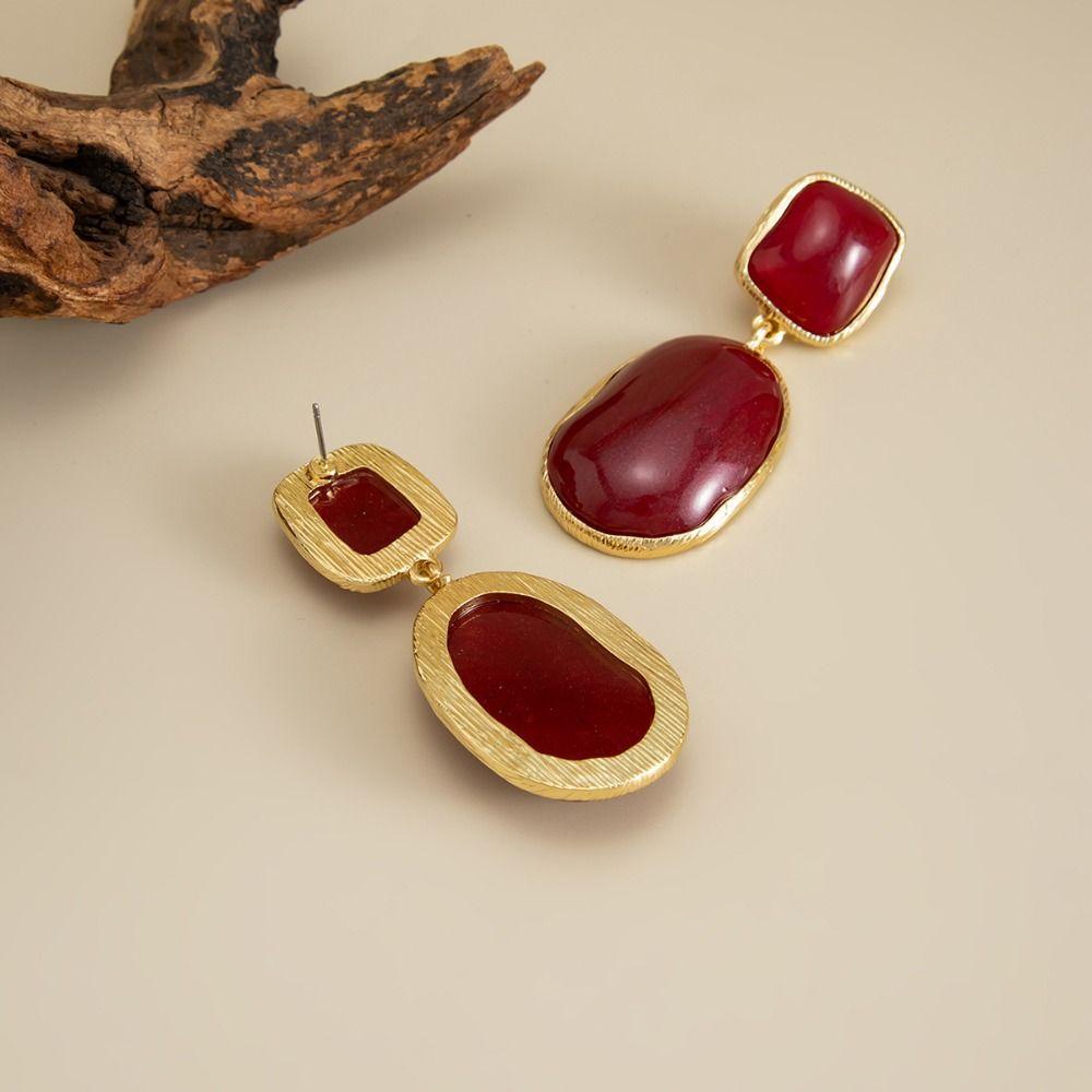 Vintage Gemstones Resin Dangle Earrings Resin Alloy Elegant Geometric Earrings Irregular Shape Sweet Piercing Earrings