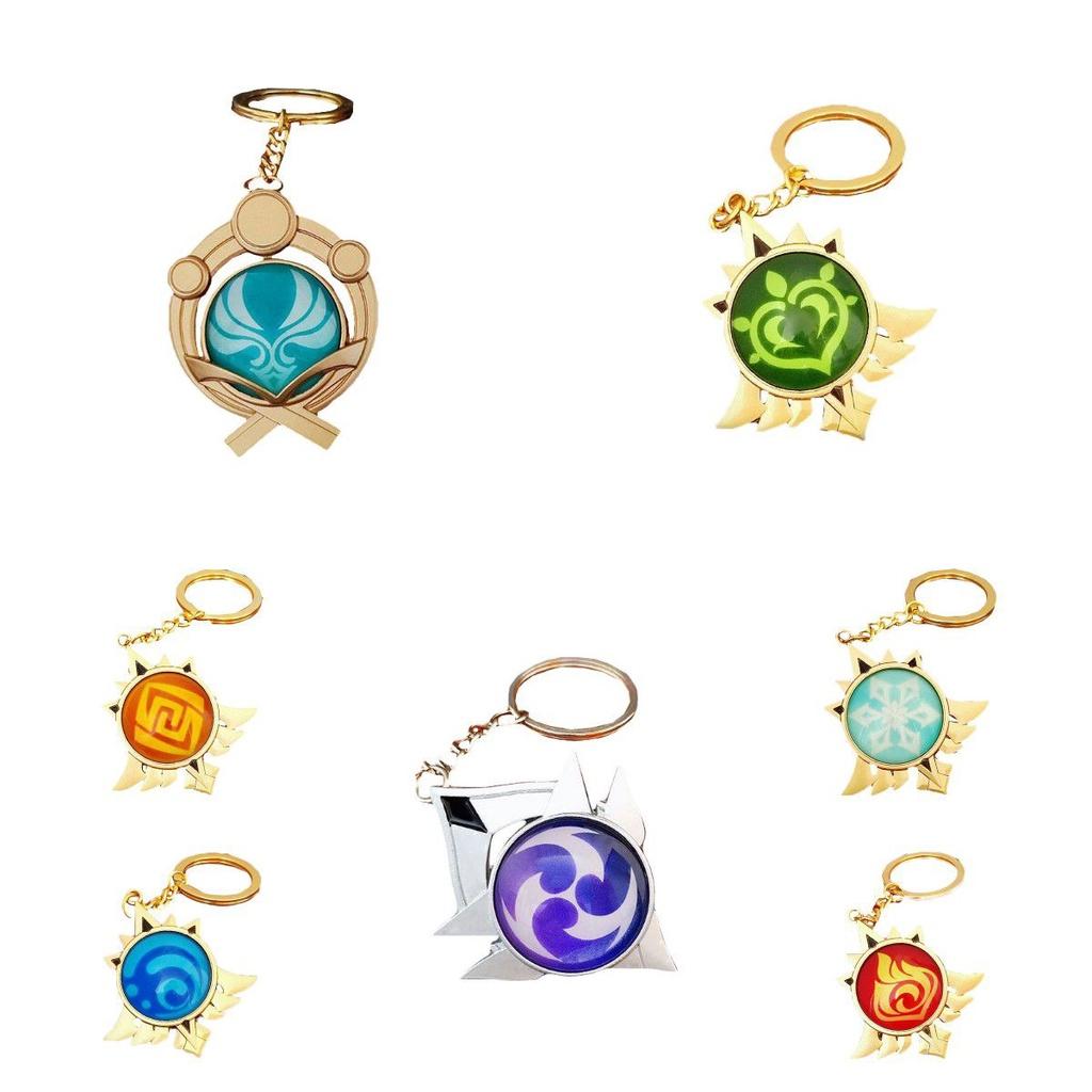 Seven Impact Genshin Elements Keychain Geo Anemo Electro Dendro Hydro Pyro Cryo