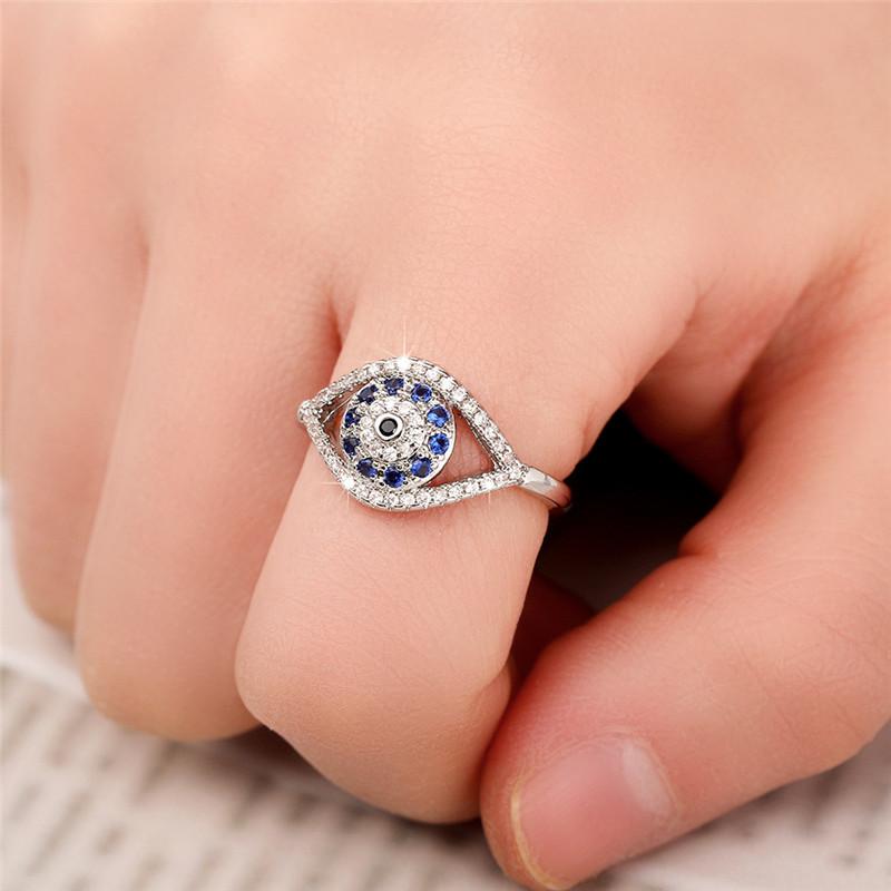 925 Sterling Silver Eye Finger Ring for Women, Hip Hop, Rock Style, Blue Eyes Rings, Funny Girls Gift, Modern Design Jewelry