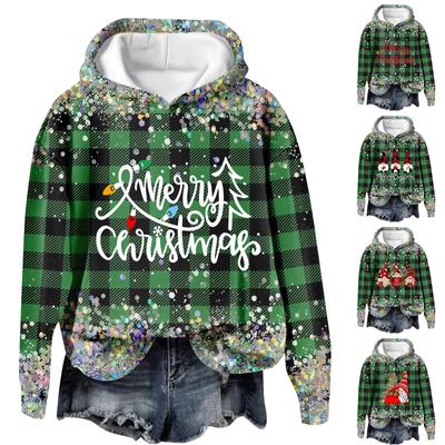Damen Casual Fashion Weihnachtsdruck Langarm O-Ausschnitt Pullover Hoodies