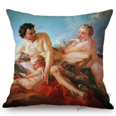 French Royal Painting Francois Boucher Ancient Greek Myth Venus Cupid Angels Floral Retro Decor Throw Pillow Case Cushion Cover