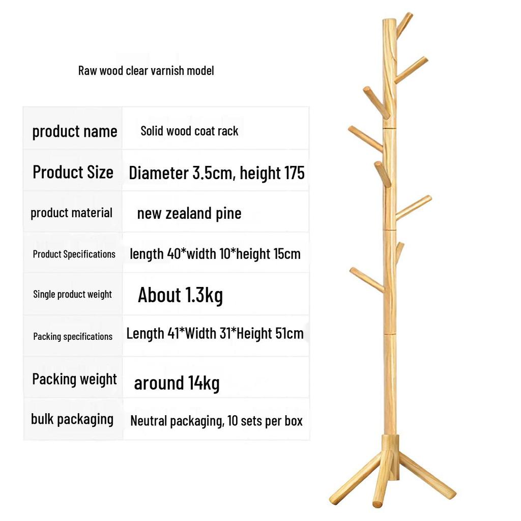 Massivholz Stehgarderobe mit beweglichen Hängern für Kleidung und Taschen