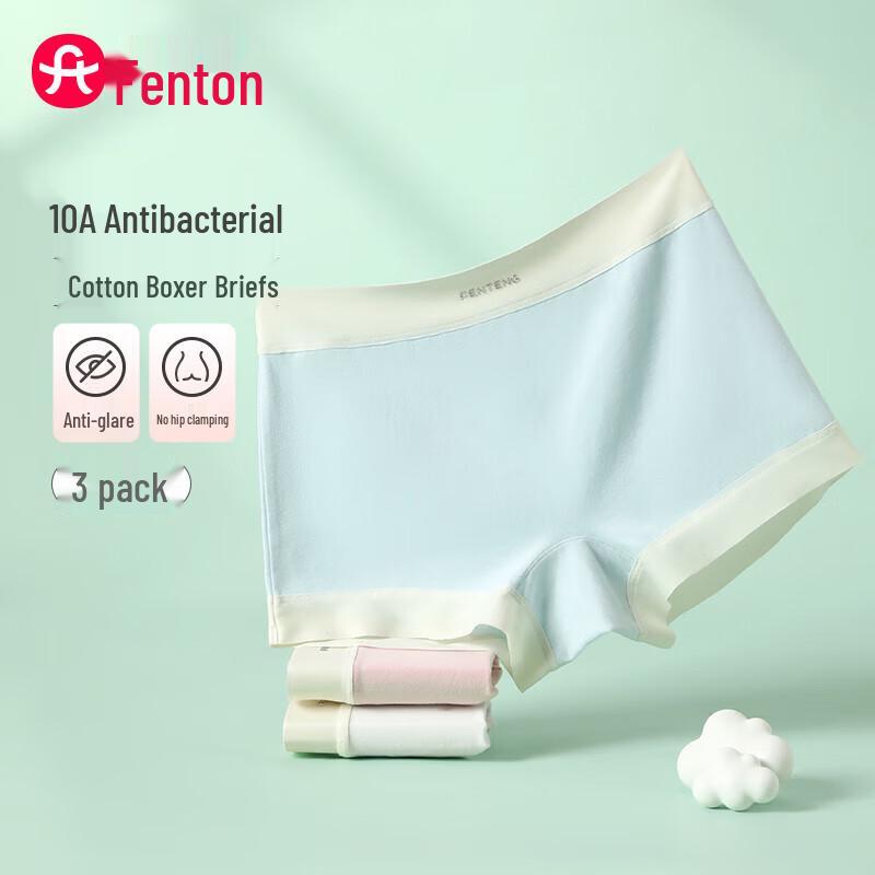 Fenteng Women's 10A Antibacterial Cotton Boxer Briefs 3-Pack