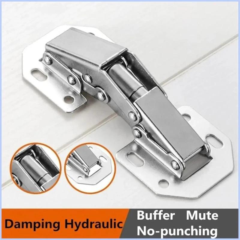 2/4/10PCS 90 Degree Cabinet Hinges No-Drilling HoleHydraulic Buffer Hinge Kitchen Cabinet Cupboard Hinges Furniture Hardware