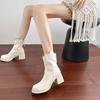 Sweet and Cool Fried Street~ Leather Retro Martin Boots Versatile New Chelsea Chimney V-mouth Short Boots Women's Thick Heel Thin Boots