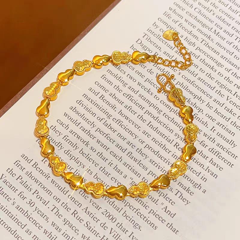 Gold CNC Dragon Scale Gourd Bracelet - Crushed Ice Design, Fu Lu Charm, Perfect Gift for Girlfriend