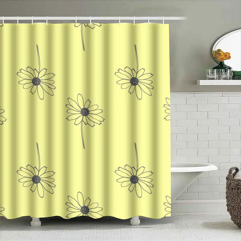 Delightful Floral Shower Curtain 180 X 240Cm Yellow Daisy Print Waterproof Bath Decoration For Home Decor In Bathroom Accessorie