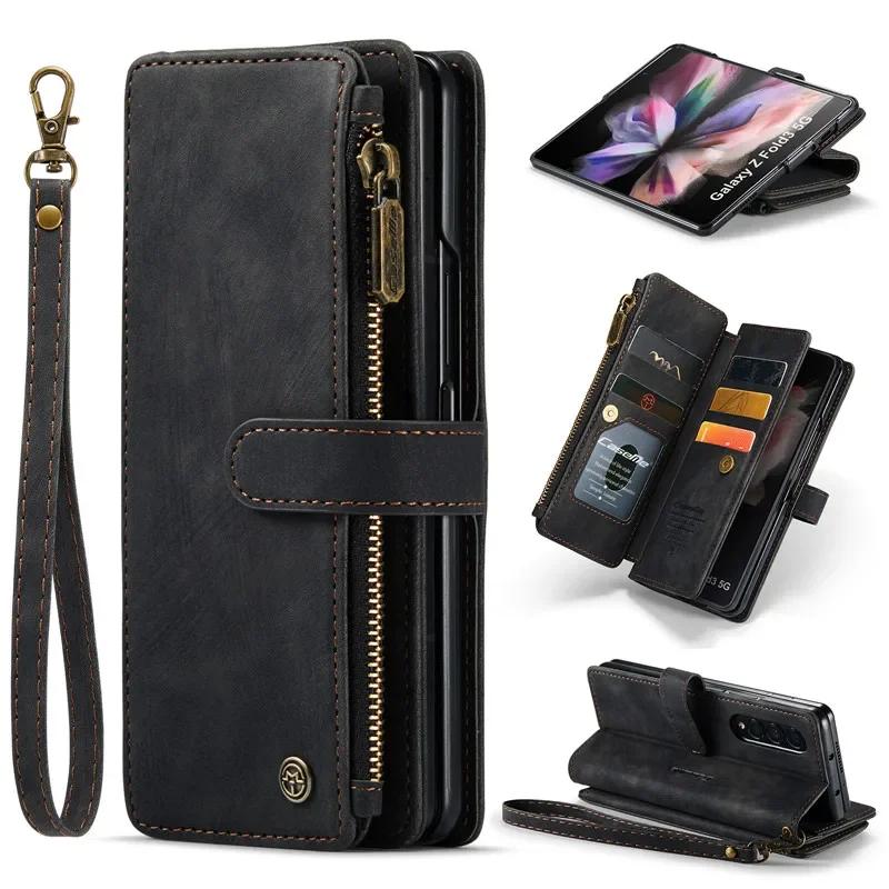 Business Flip Leather Phone Case For Samsung Galaxy Z Fold 7 6 5 4 S25Ultra S24 FE S23 S22 S21 S20 Plus Zipper Wallet Card Cover