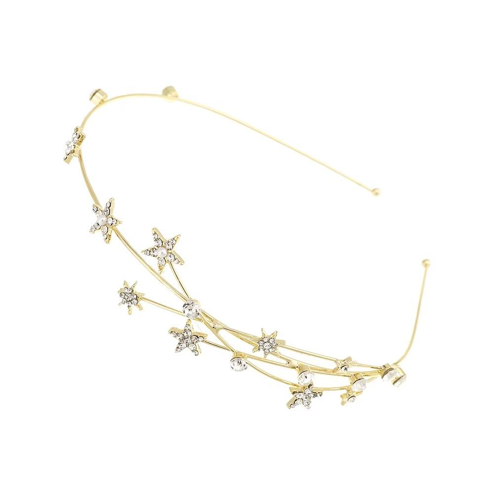 

1Pcs Multilayer Pearl Butterfly Rhinestone Star Headband Metal Star Leaves Women Hairband Hollow Hair Hoop Hair Accessories золотий