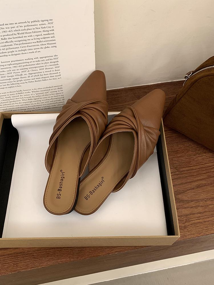 Fashion Summer Women Slipper Ladies Pointed Toe Slip On Casual Mules Shoes Flat Heel Outdoor Dress Sandals 2025 New Arrivals De Mujer