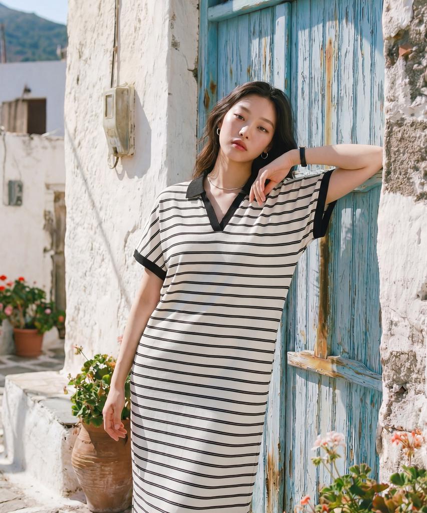 Metapeo Cozy Striped Dress Oatmeal