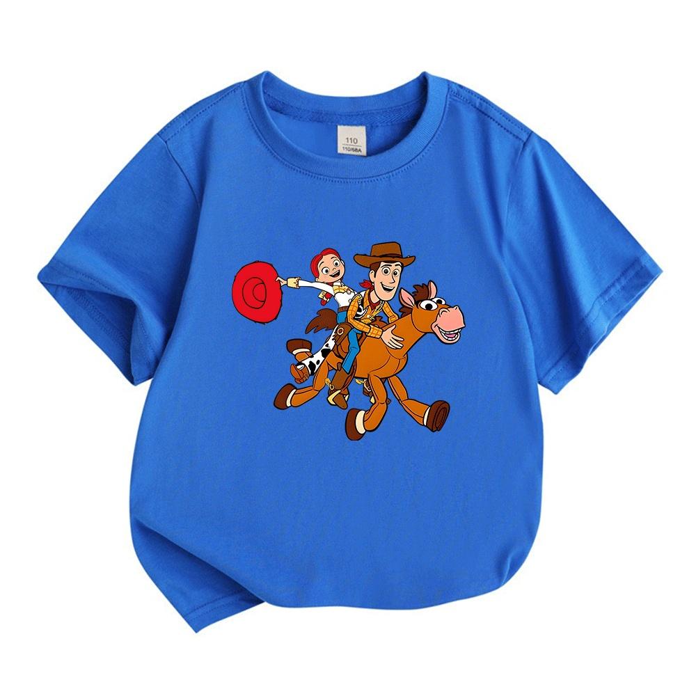 Cartoon Cowboy Adventure Print Kids Boys Girls 100% Cotton Crew Neck Short Sleeve T Shirt Cute Ride Horse Funny Casual Soft Breathable Summer Tee Top