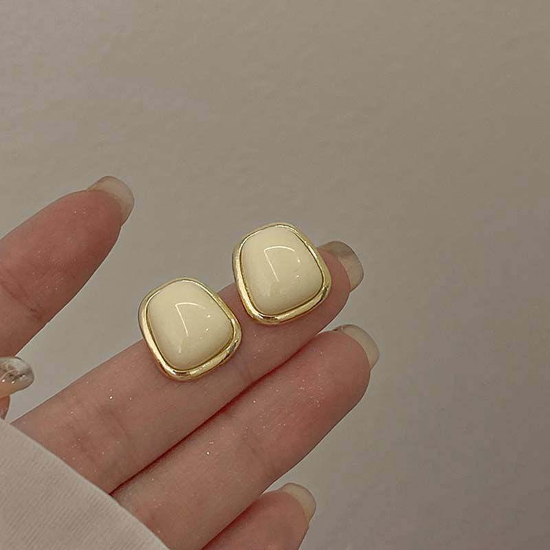White Beige Enamel Trapezoidal Women's Stud Earrings Gold Color Metal Side Elegant Wedding Ear Jewelry 2026 New In Brincos