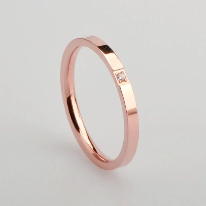 

High End Pvd Single Zircon Thin Rings For Women Stainless Steel Ring Cocktail Reception Ring Jewelry 12 рожевий колір золота