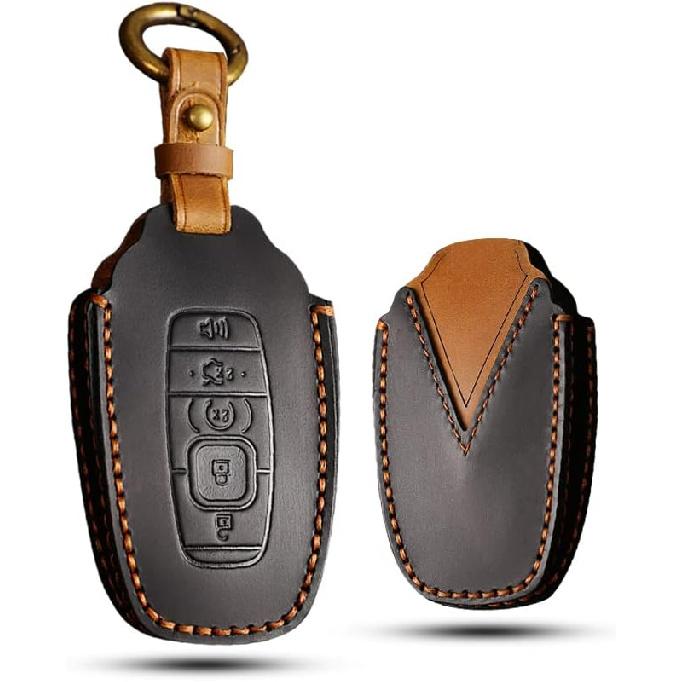 SANRILY Handmade Leather Key Fob Cover for Lincoln 2017 2018 2019 2020 2021 MKC MKX MKZ Continental Navigator 2019 2020 Nautilus 5 Button Smart Key