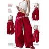 Pantalon Rouge Large Taille Haute avec Taille Élastique