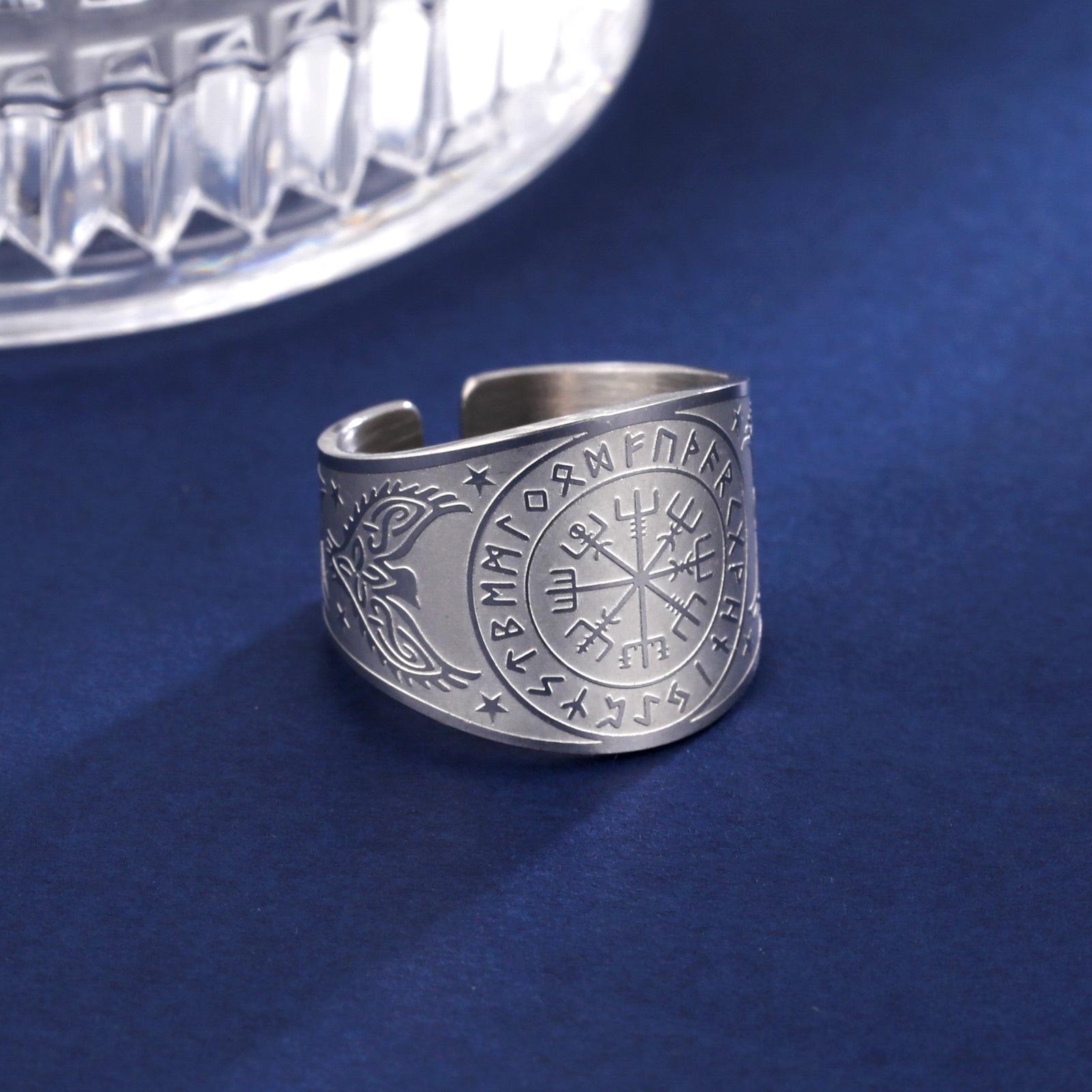 

LIKGREAT Viking Compass Vegvisir Ring Helm of Awe Nordic Rune Scandinavian Amulet Stainless Steel Jewelry New Year Gift 10