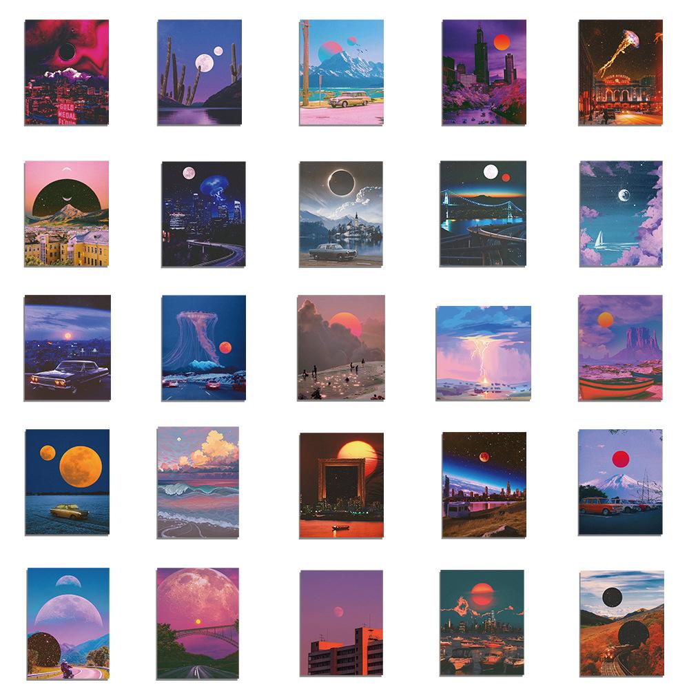 50Pcs Sunset Landscape Stickers Aesthetic Art Waterproof Graffiti Decals Luggage Laptop Phone Skateboard Guitar Sticker