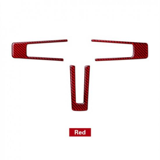 3x Red Carbnon Fiber Car Steering Wheel Button Frame Cover For Mustang 09 11 13