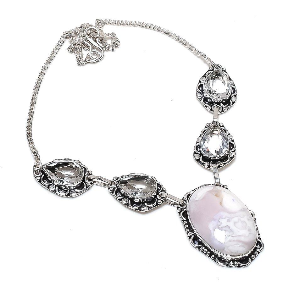 

Natural Moonstone, Topaz Gemstone 925 Sterling Silver Jewelry Necklace 18 C1u24