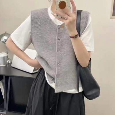 Korean Sweater Vest Solid High-end Knit Camisole Spring and Autumn Versatile Loose Gentle Layered Vest Cardigan Sweater Female