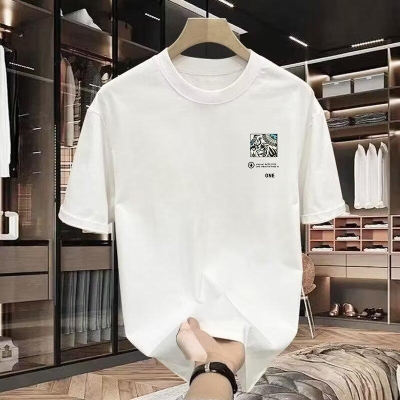 100% Cotton Men's Printed Round Neck T-shirt Top Summer New Mass Trend Loose Short Sleeve Youth Base Casual Half Sleeve
