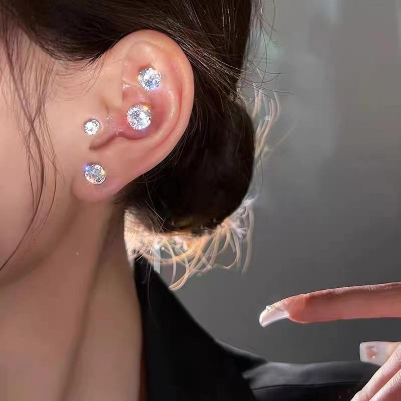 Fashionable and Elegant Women's Crystal Magnetic Ear Clips Luxury Zircon Round Earrings Without Perforated Earrings Jewelry