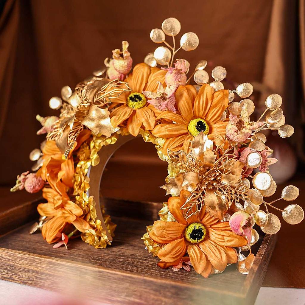 Women Head-Dress Colorful Flower Headband Hair Wreath Wedding Party Costume Headpiece for Bridal Women Fashion Hair Accessory